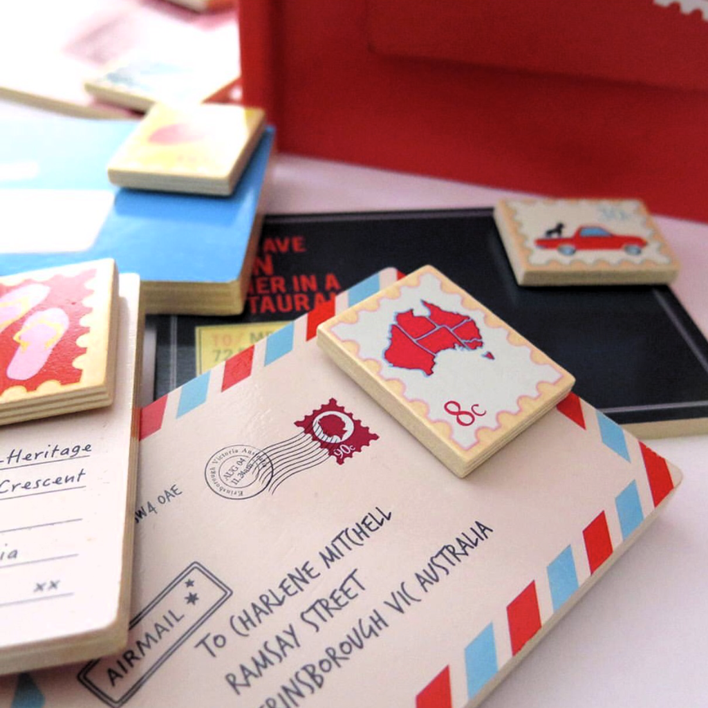 Make Me Iconic Wooden Mail Box Toy stamp on letter view