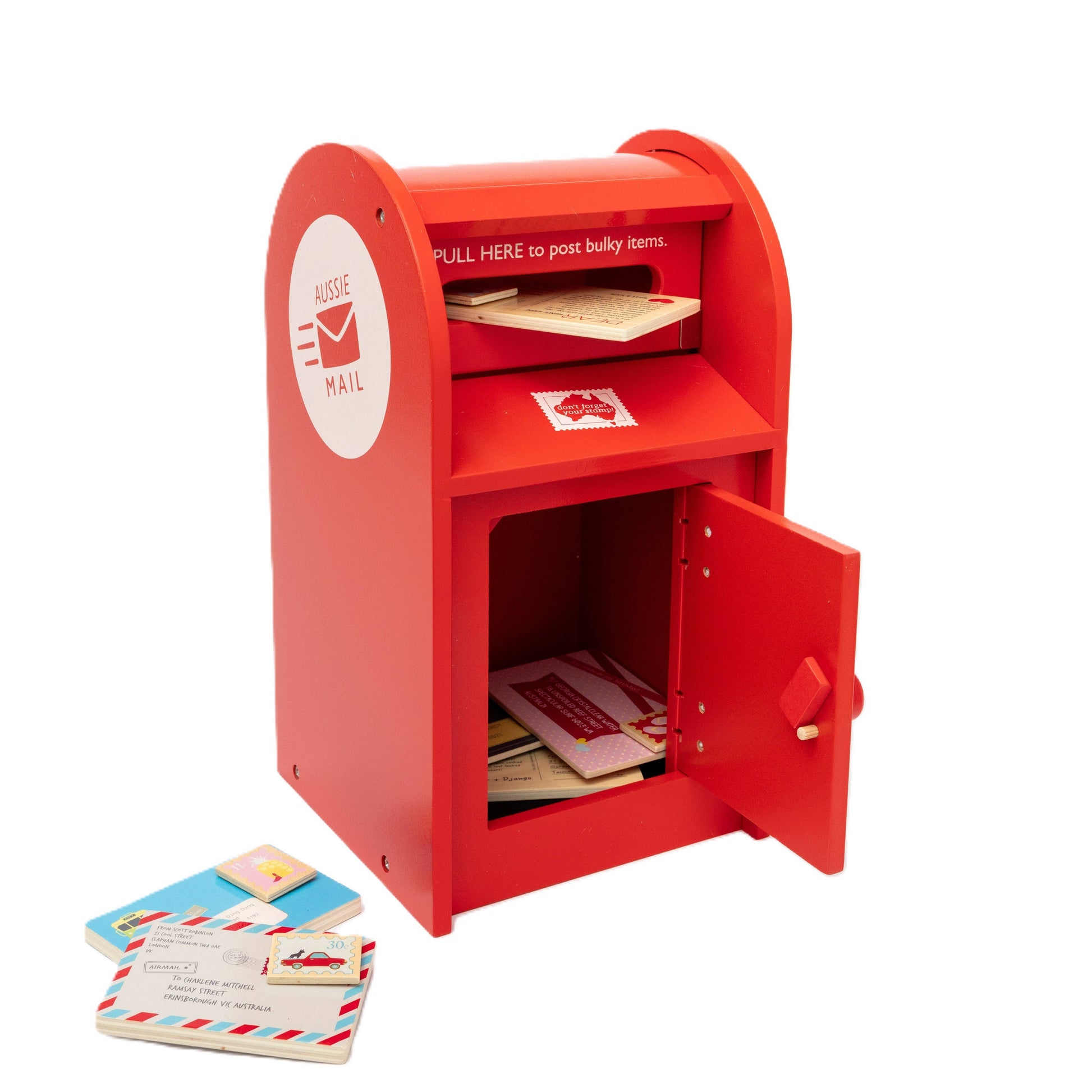 Make Me Iconic Wooden Mail Box Toy open box view