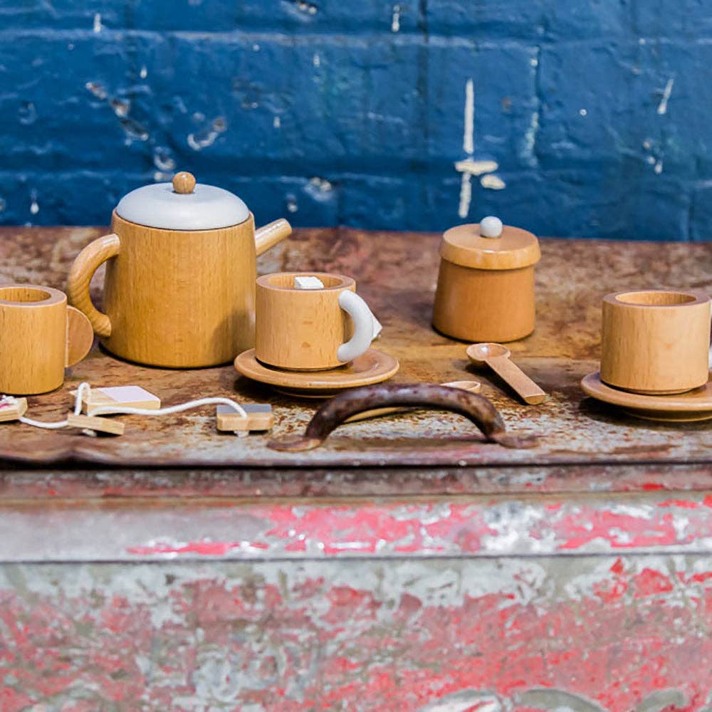 Make Me Iconic Wooden Tea Set set up example