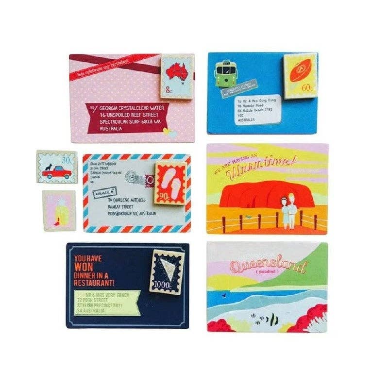 Make Me Iconic Wooden Mail Box Toy letters and stamps included